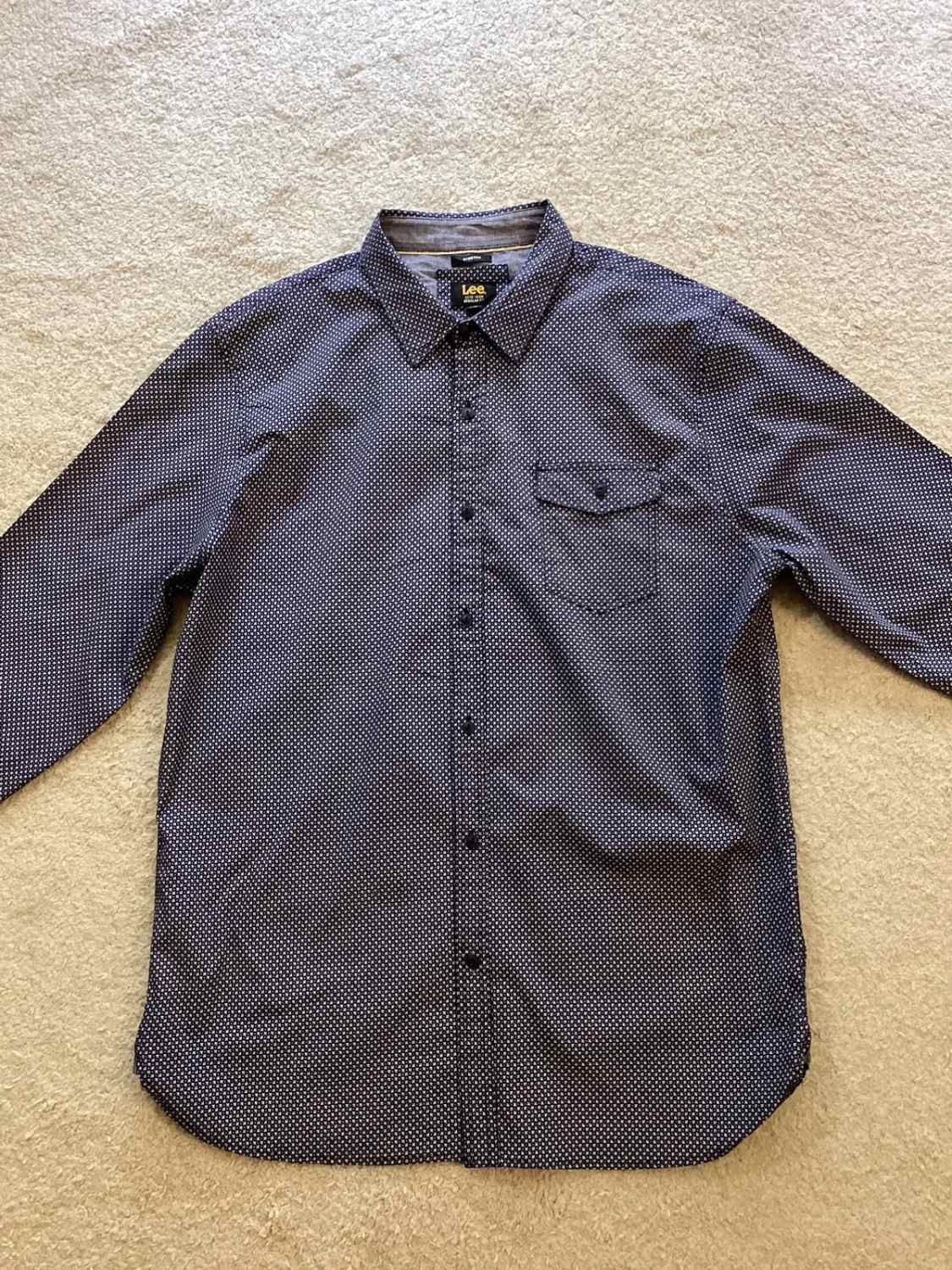 🔵 Chemise Lee Homme Regular Fit Stretch - Marine à Motif Blanc - Taille XL
