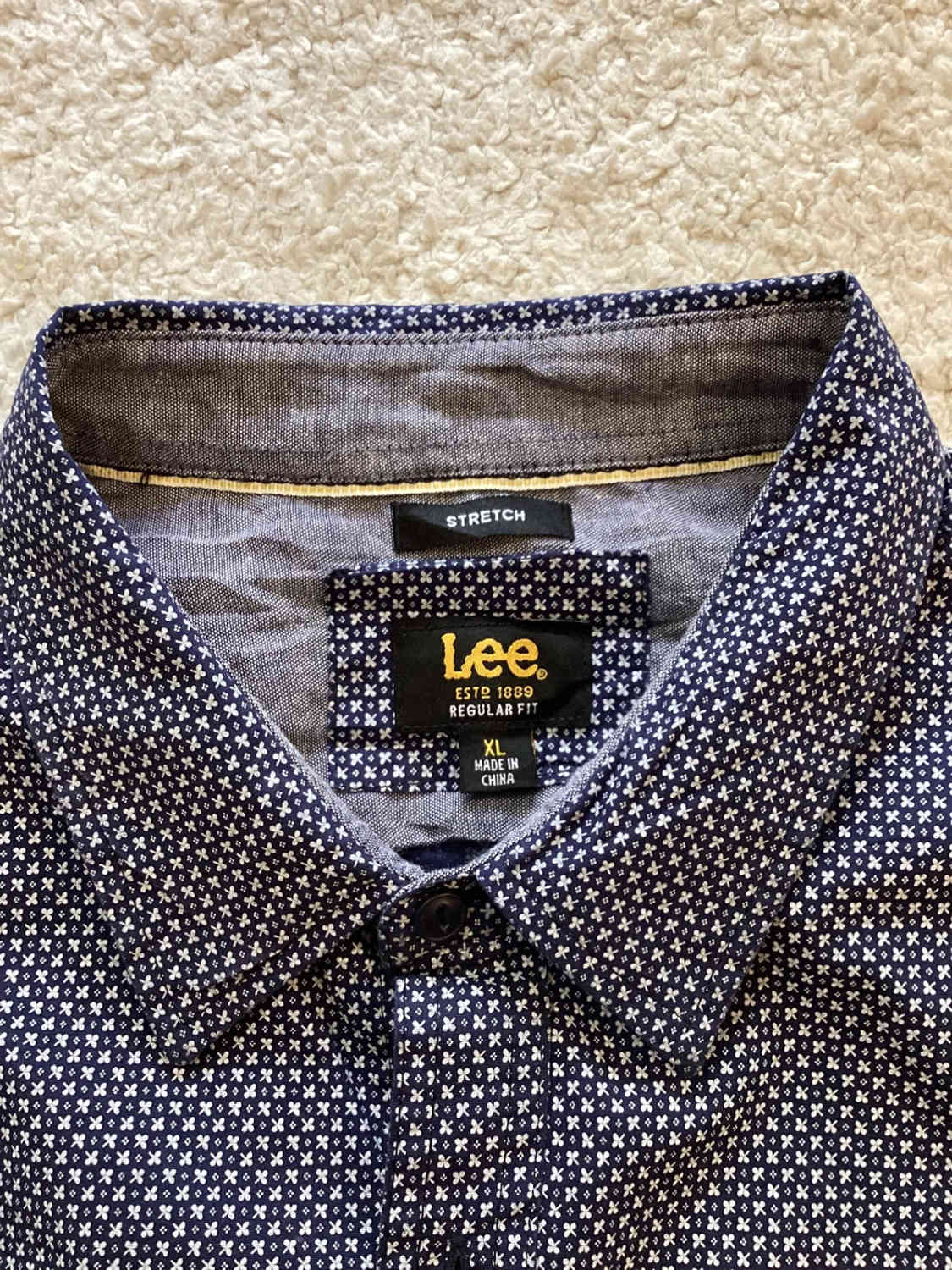 🔵 Chemise Lee Homme Regular Fit Stretch - Marine à Motif Blanc - Taille XL