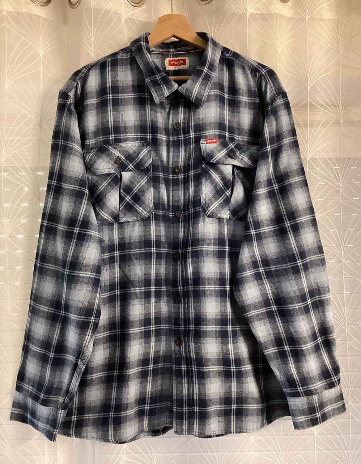 🌊 Chemise Wrangler Flannel - Carreaux Marine & Bleu Clair - Taille XL/TG
