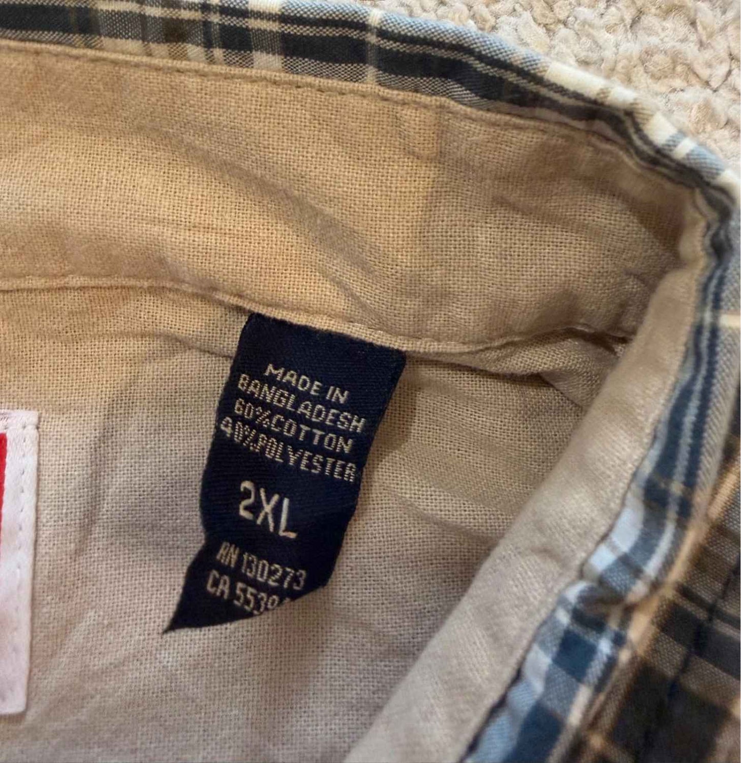 🔵 Chemise Wrangler Premium Quality Wrinkle Resist - Carreaux Marine/Kaki/Blanc - Taille 2XL