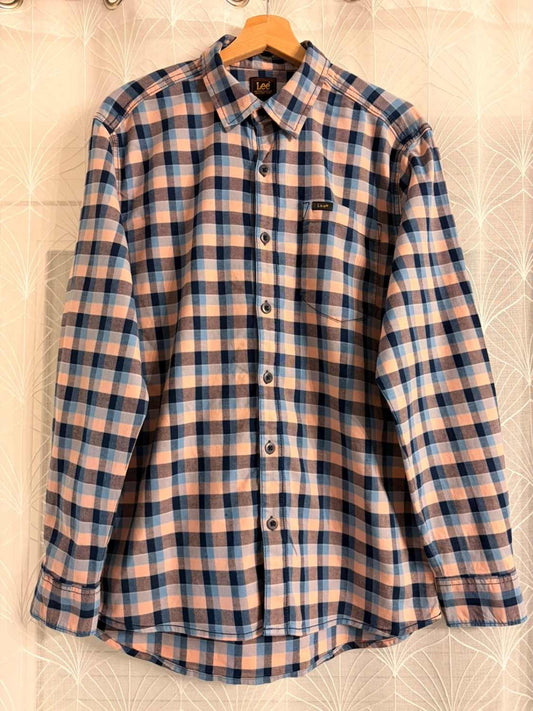 Chemise Lee Premium Select - Carreaux Marine/Bleu Clair/Abricot - Taille M