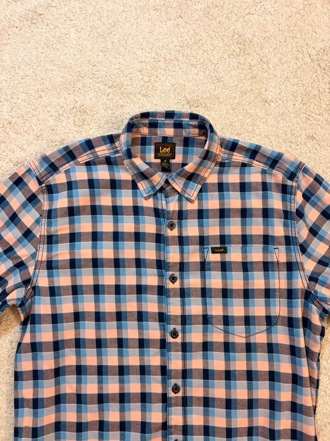 Lee Premium Select Overhemd - Marine/Helderblauw/Abrikoos Geruit - Maat M