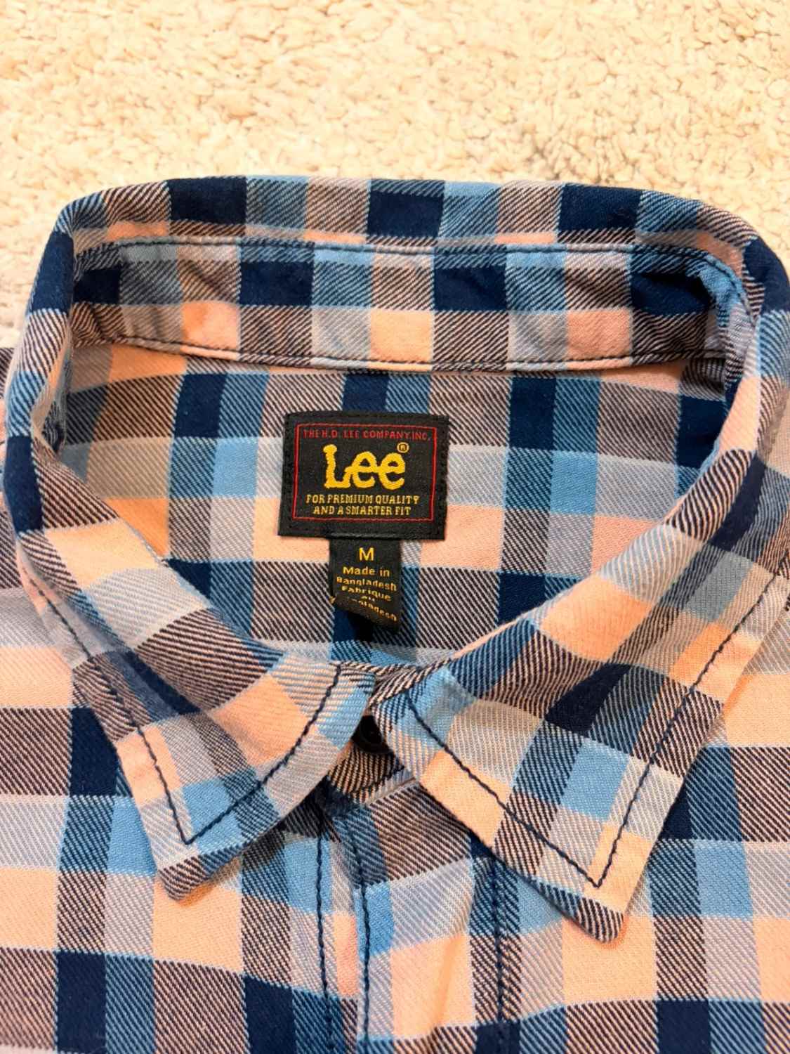 Lee Premium Select Overhemd - Marine/Helderblauw/Abrikoos Geruit - Maat M