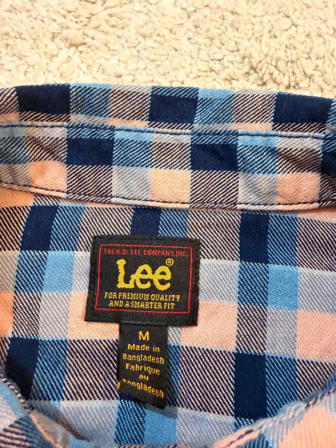 Lee Premium Select Overhemd - Marine/Helderblauw/Abrikoos Geruit - Maat M