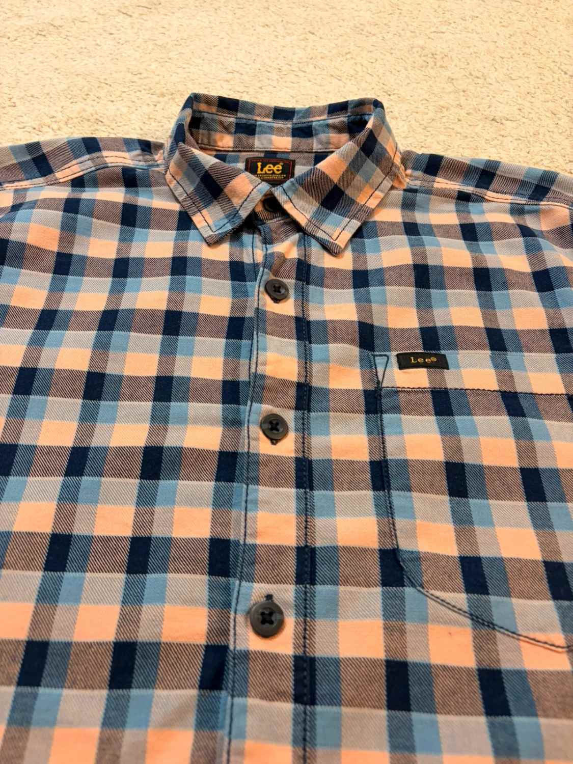 Lee Premium Select Overhemd - Marine/Helderblauw/Abrikoos Geruit - Maat M