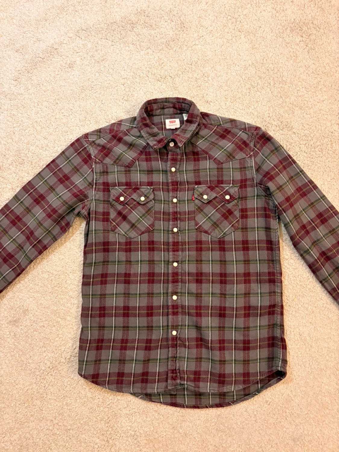 Chemise Levi's Homme Flannel - Carreaux Gris/Bordeaux/Kaki/Vert Foncé - Taille M