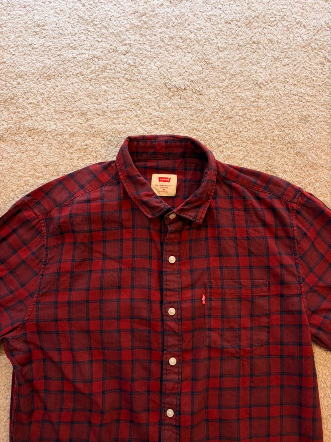 🍷 Chemise Levi's Homme Slim - Carreaux Bordeaux/Rouge/Marine - Taille M