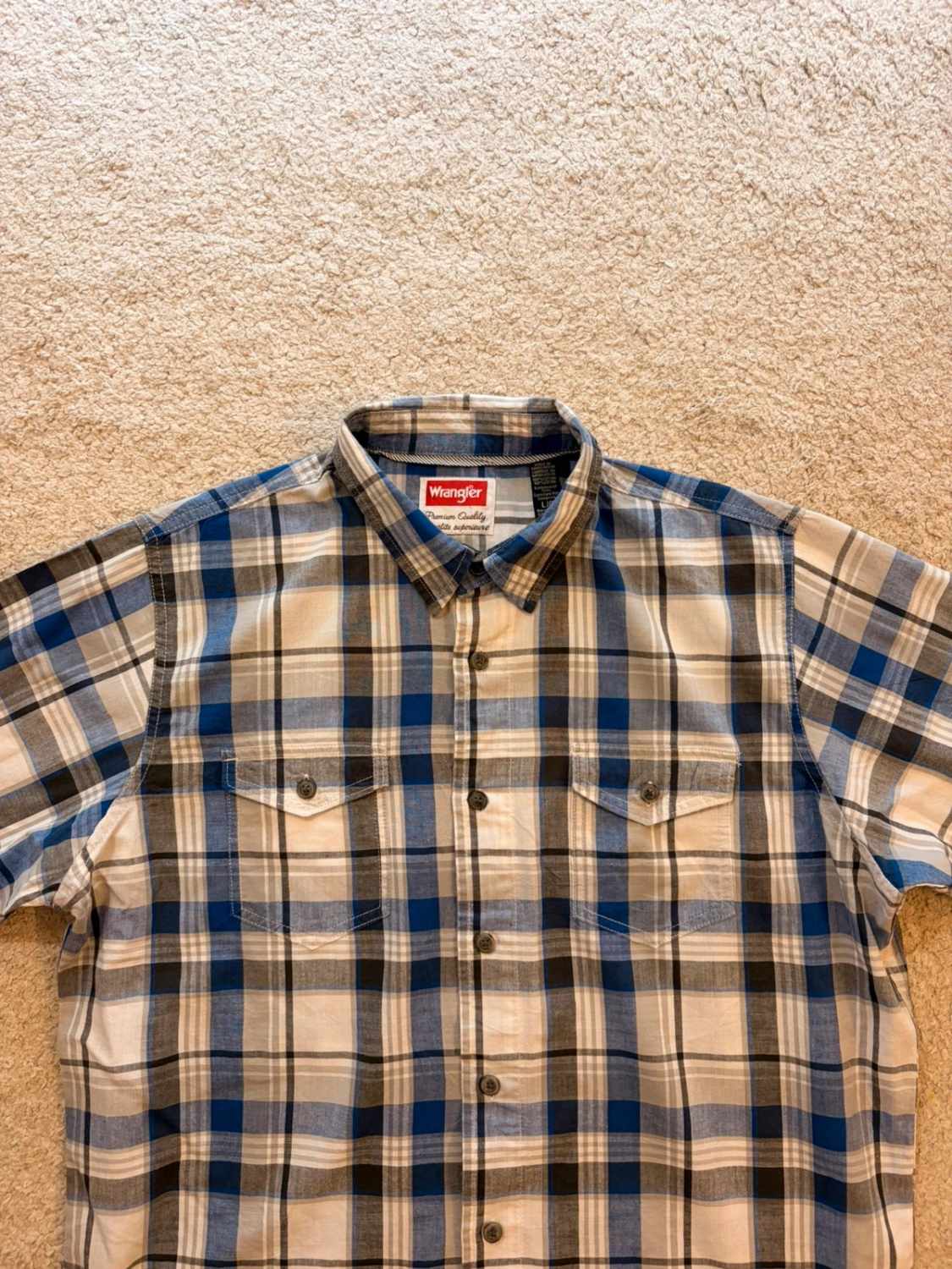 🔵🐘 Chemise Wrangler Premium Quality - Carreaux Bleu/Gris/Blanc/Noir - Taille L/G