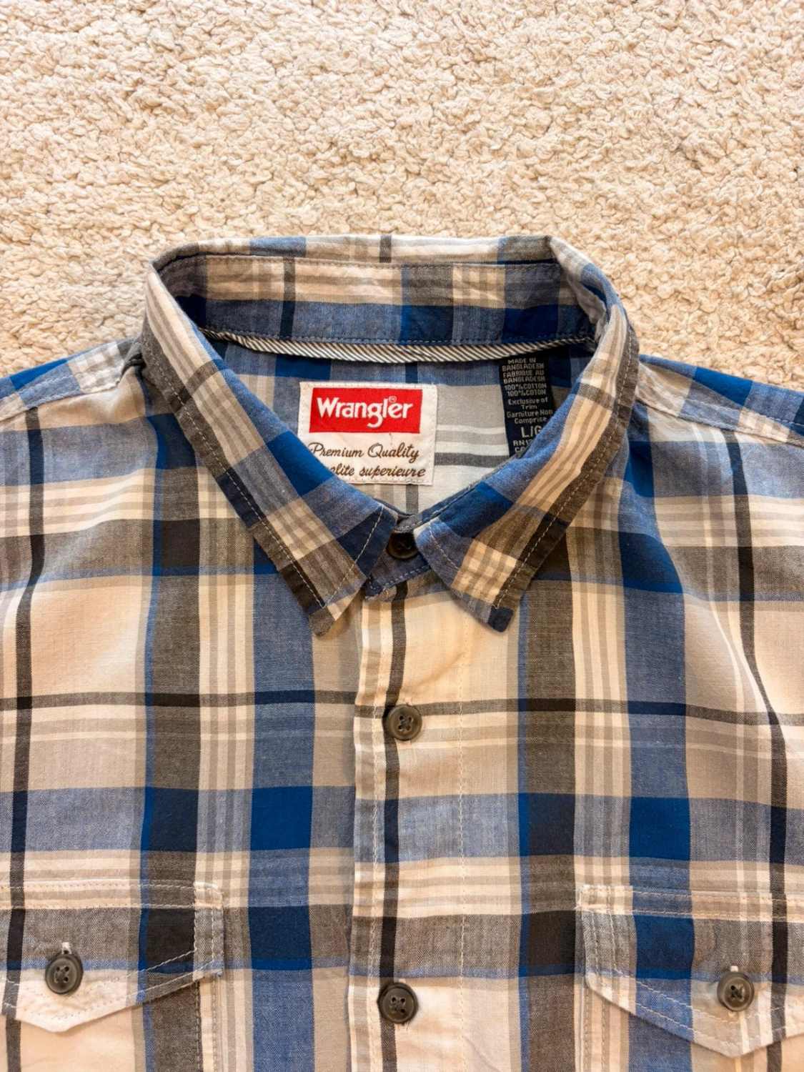 🔵🐘 Chemise Wrangler Premium Quality - Carreaux Bleu/Gris/Blanc/Noir - Taille L/G