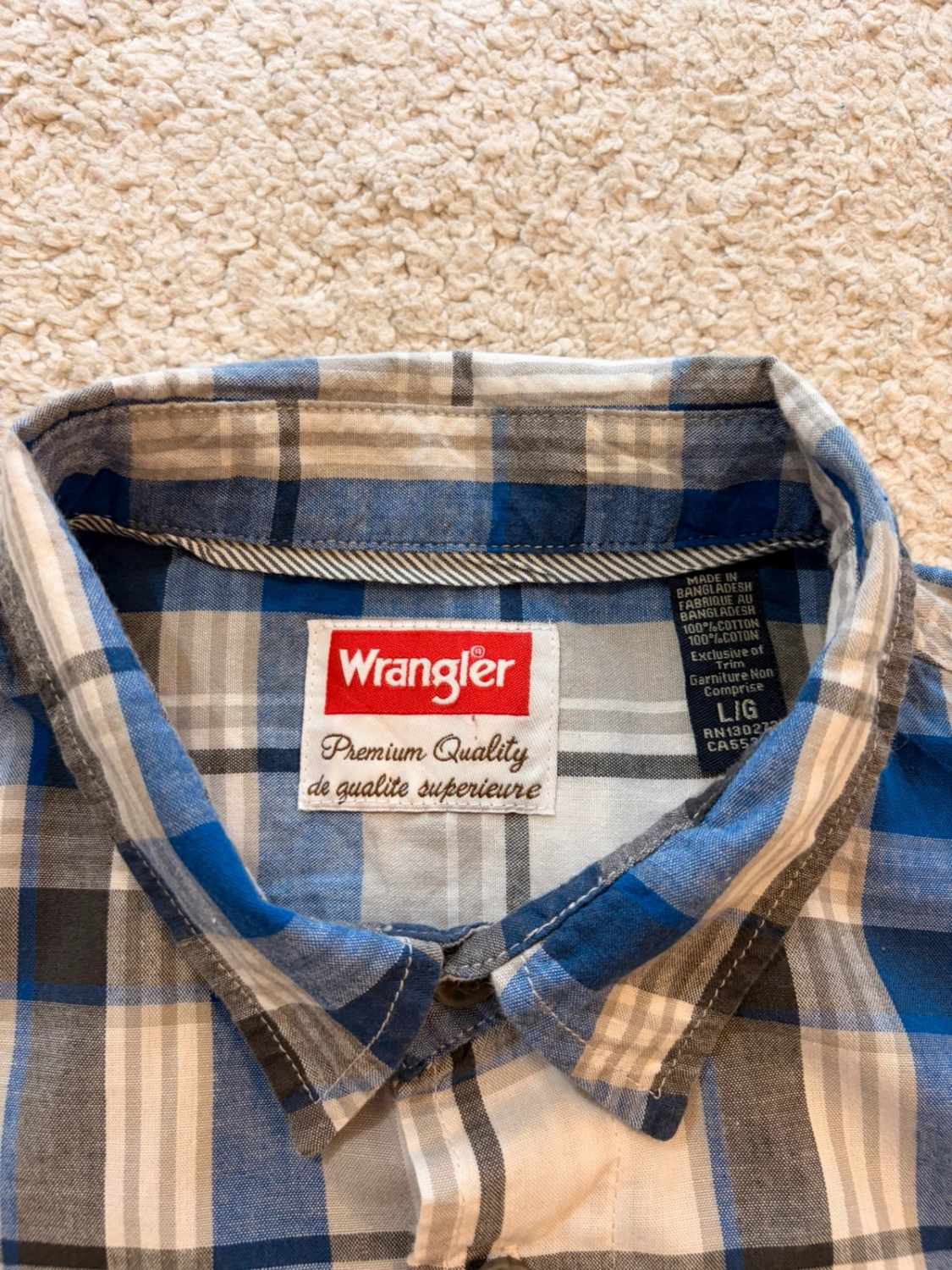 🔵🐘 Chemise Wrangler Premium Quality - Carreaux Bleu/Gris/Blanc/Noir - Taille L/G