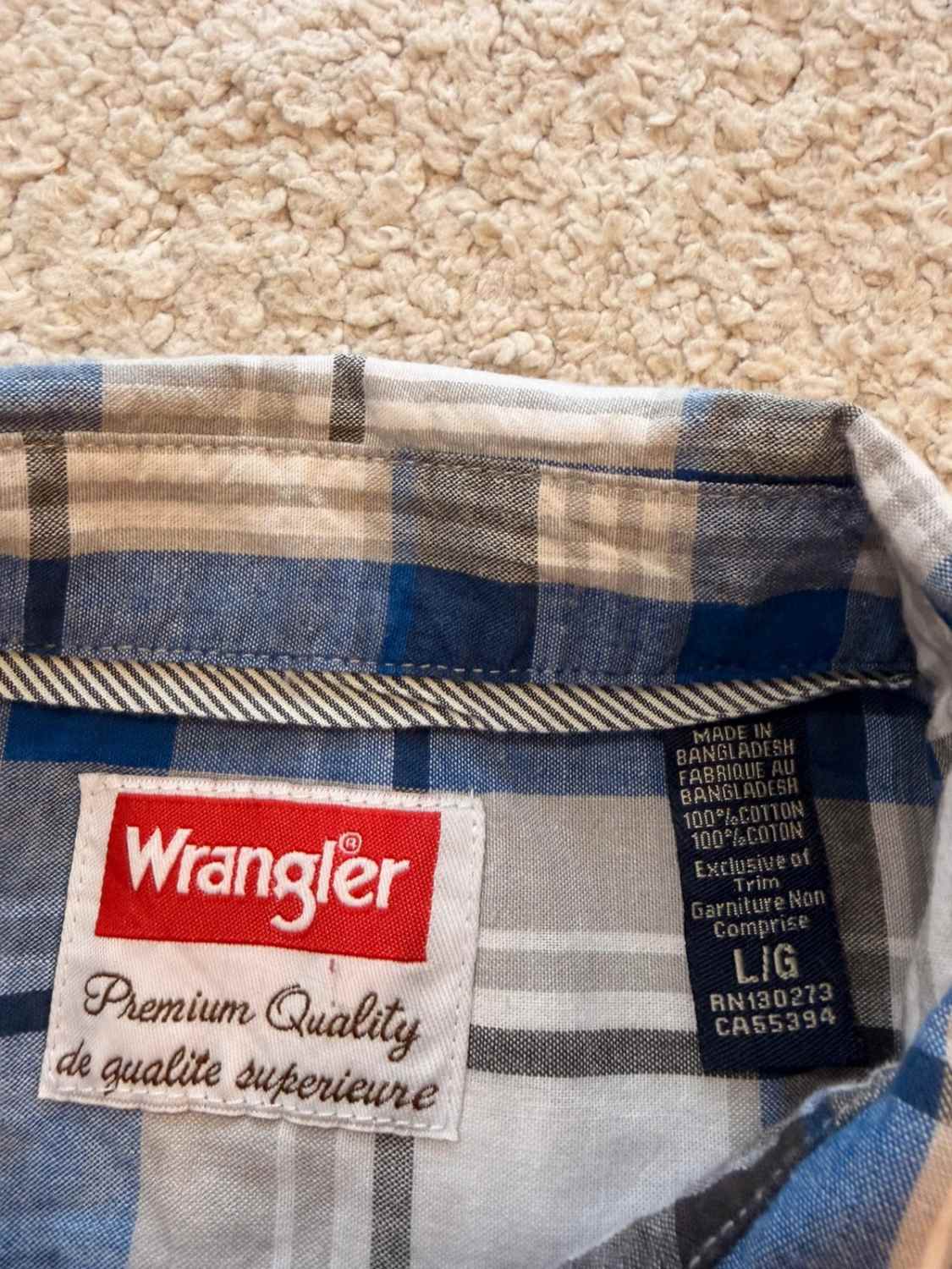 🔵🐘 Chemise Wrangler Premium Quality - Carreaux Bleu/Gris/Blanc/Noir - Taille L/G