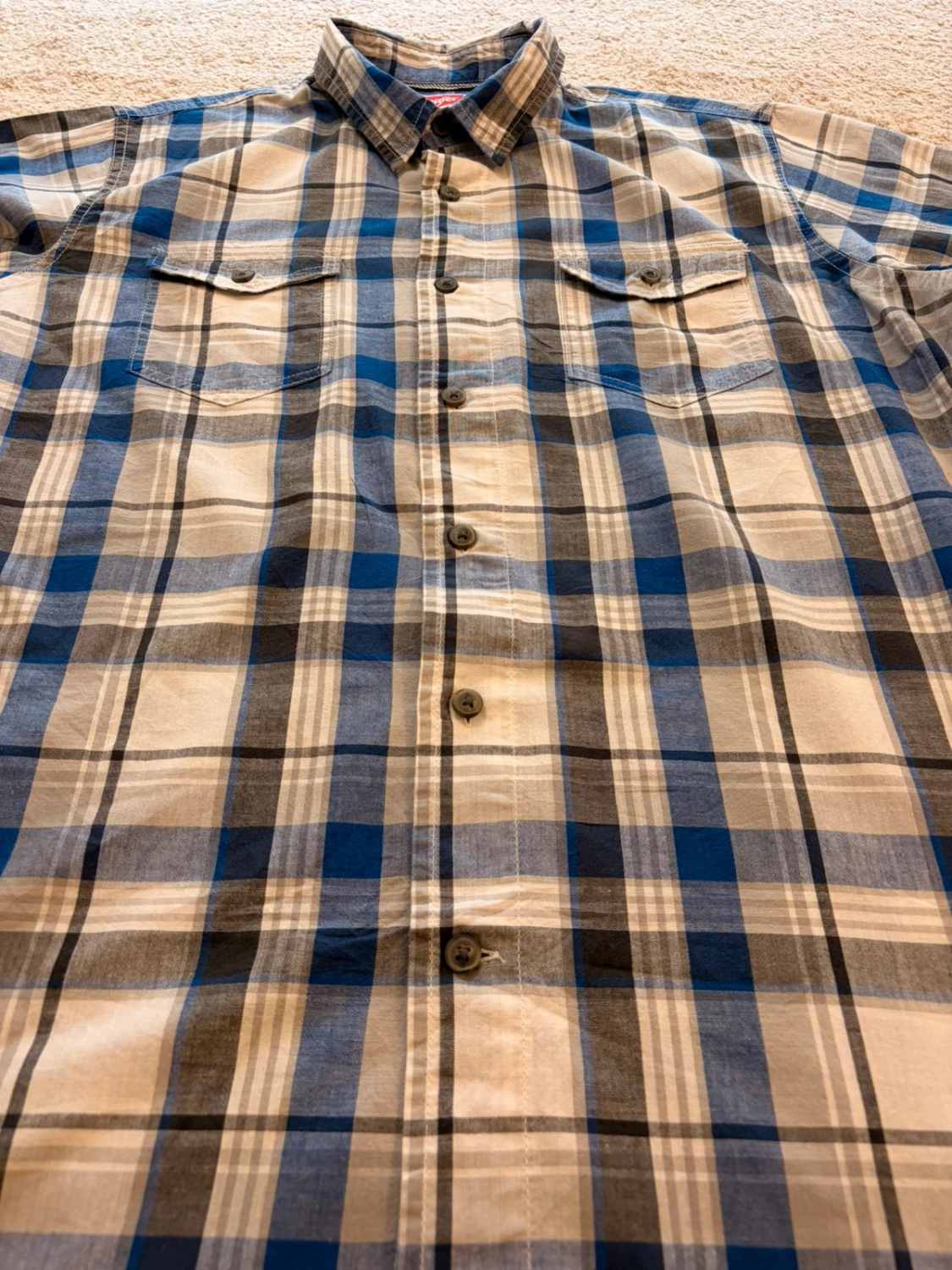 🔵🐘 Chemise Wrangler Premium Quality - Carreaux Bleu/Gris/Blanc/Noir - Taille L/G