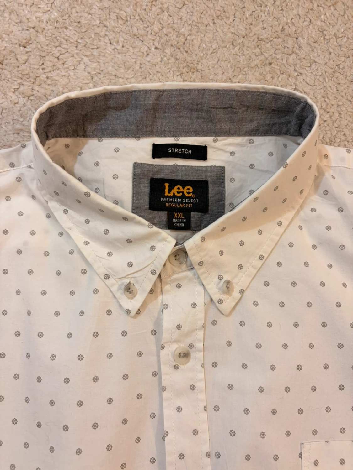 Lee Premium Select Shirt - White with Gray Pattern - Size XXL