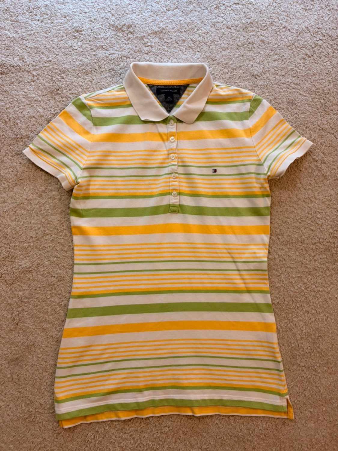 💚💛 Polo Tommy Hilfiger Rayé - Blanc/Vert/Jaune - Taille S/P