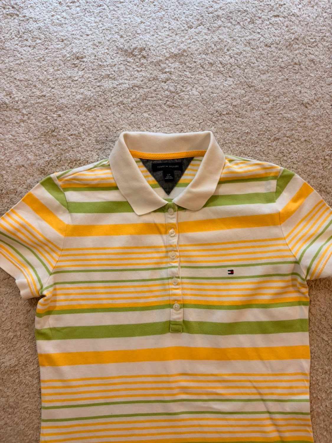 💚💛 Polo Tommy Hilfiger Rayé - Blanc/Vert/Jaune - Taille S/P