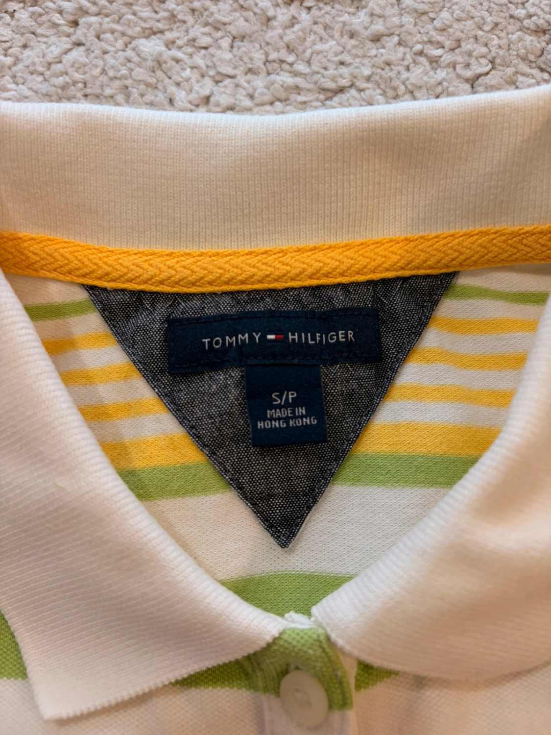 💚💛 Polo Tommy Hilfiger Rayé - Blanc/Vert/Jaune - Taille S/P