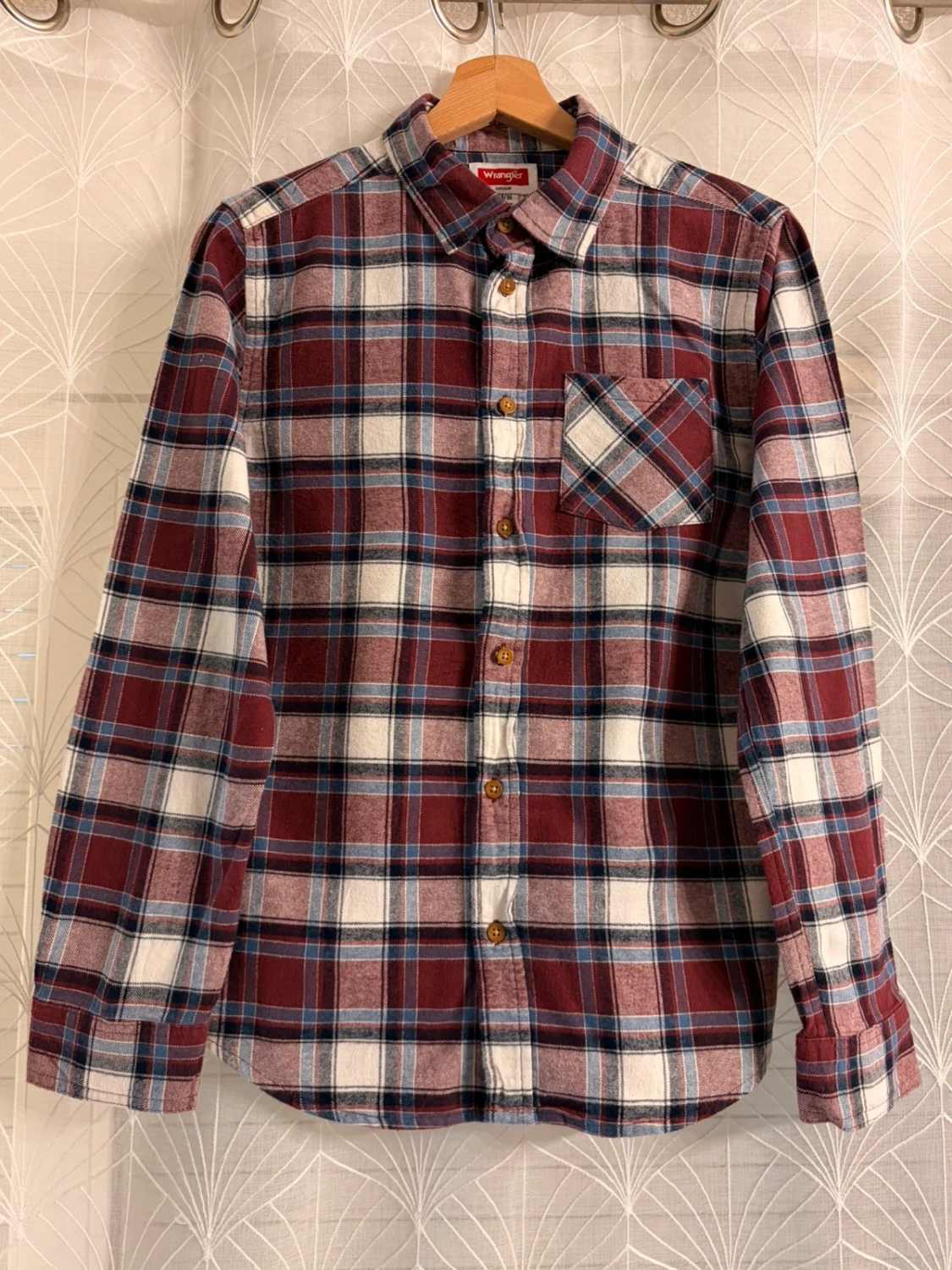 👦 Camicia Wrangler Flanella - Quadri Bordeaux/Blu Marino/Bianco/Blu - Taglia 14A-16A