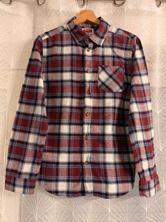 👦 Chemise Wrangler Flannel - Carreaux Bordeaux/Marine/Blanc/Bleu - Taille 14A-16A