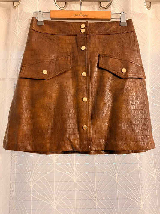 Jupe Zara Imitation Cuir Marron - Taille M