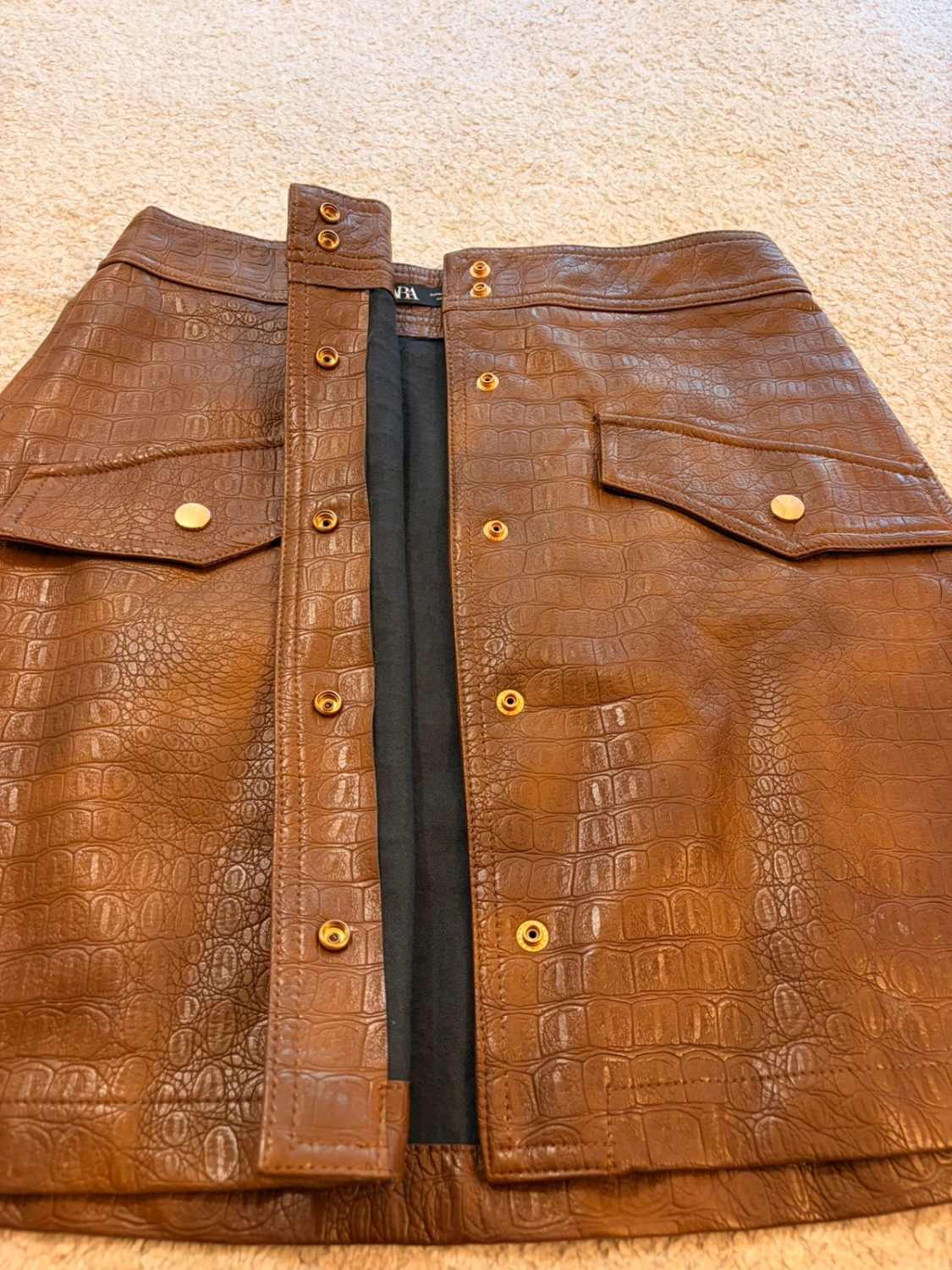 Jupe Zara Imitation Cuir Marron - Taille M