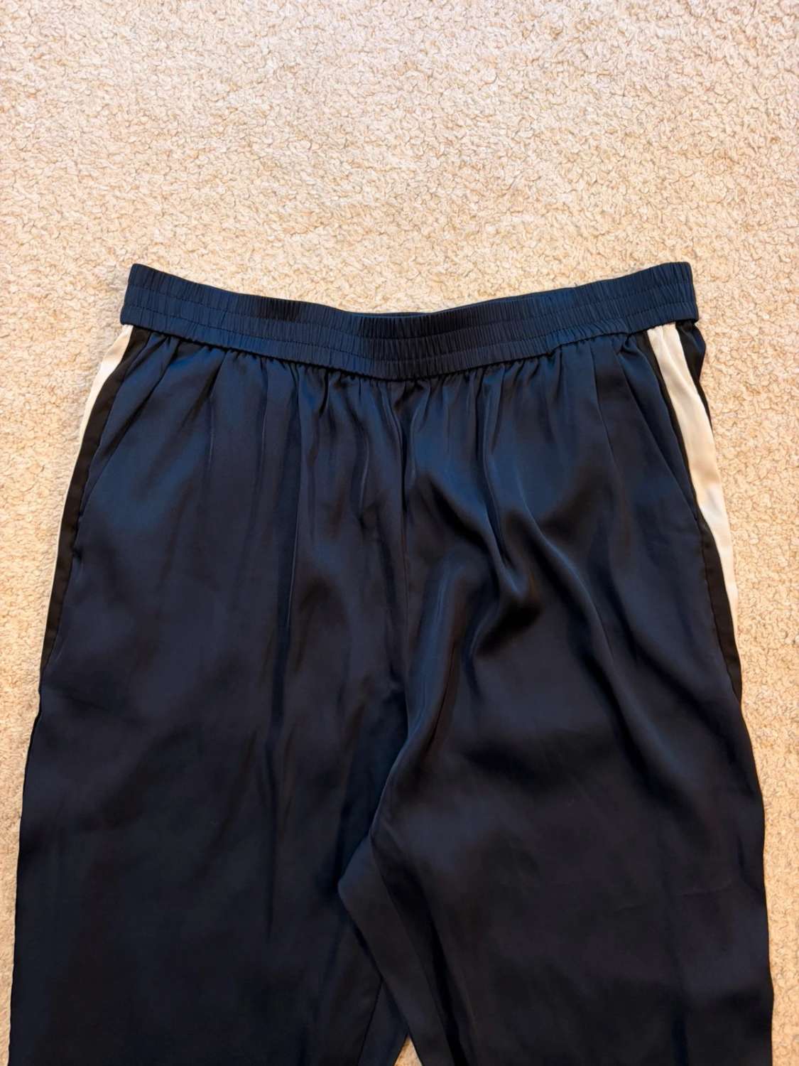 🔵 Pantalon de Survêtement Zara Basic - Marine avec Bandes Noires & Blanches - Taille S