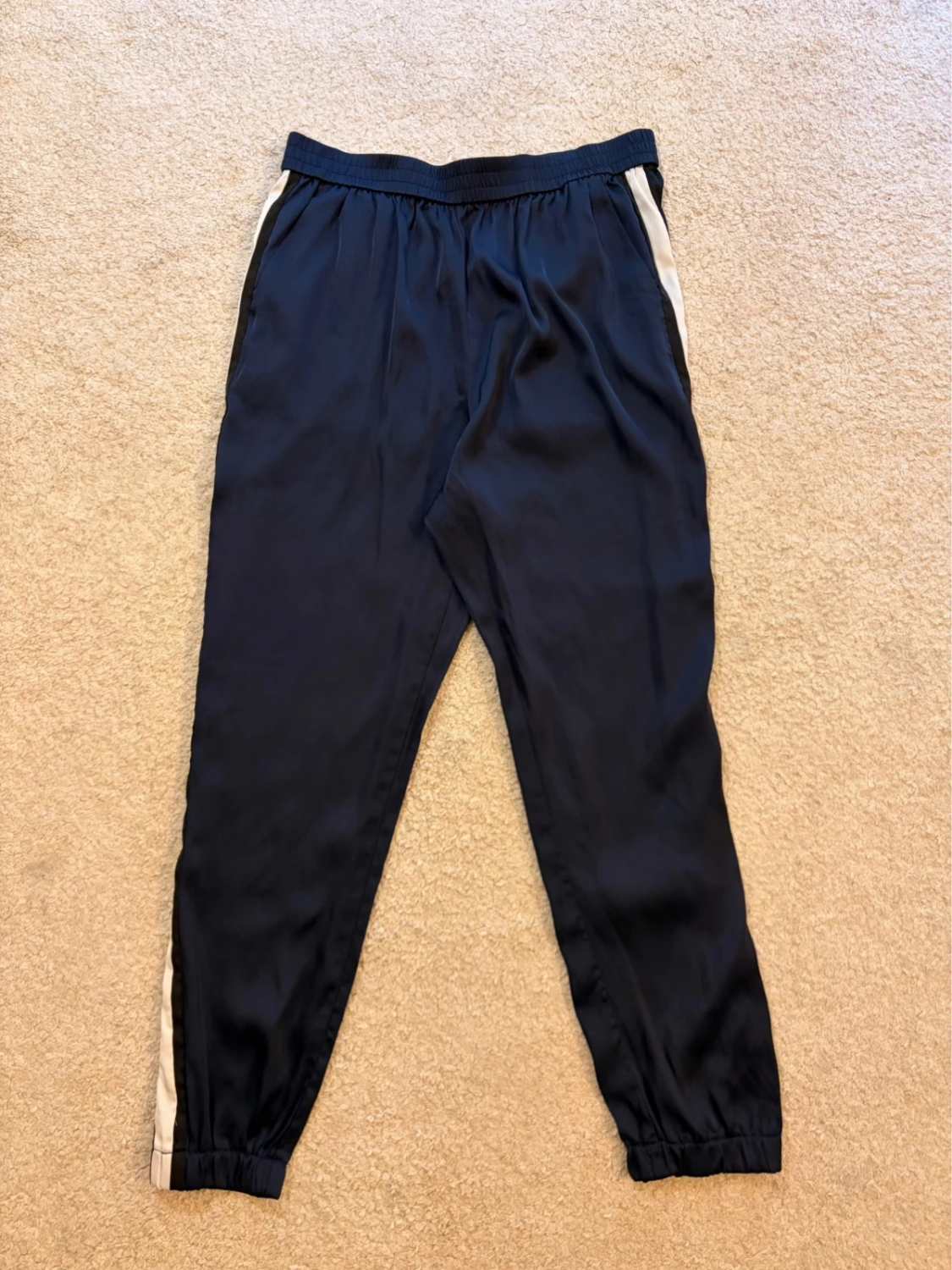 🔵 Pantalon de Survêtement Zara Basic - Marine avec Bandes Noires & Blanches - Taille S