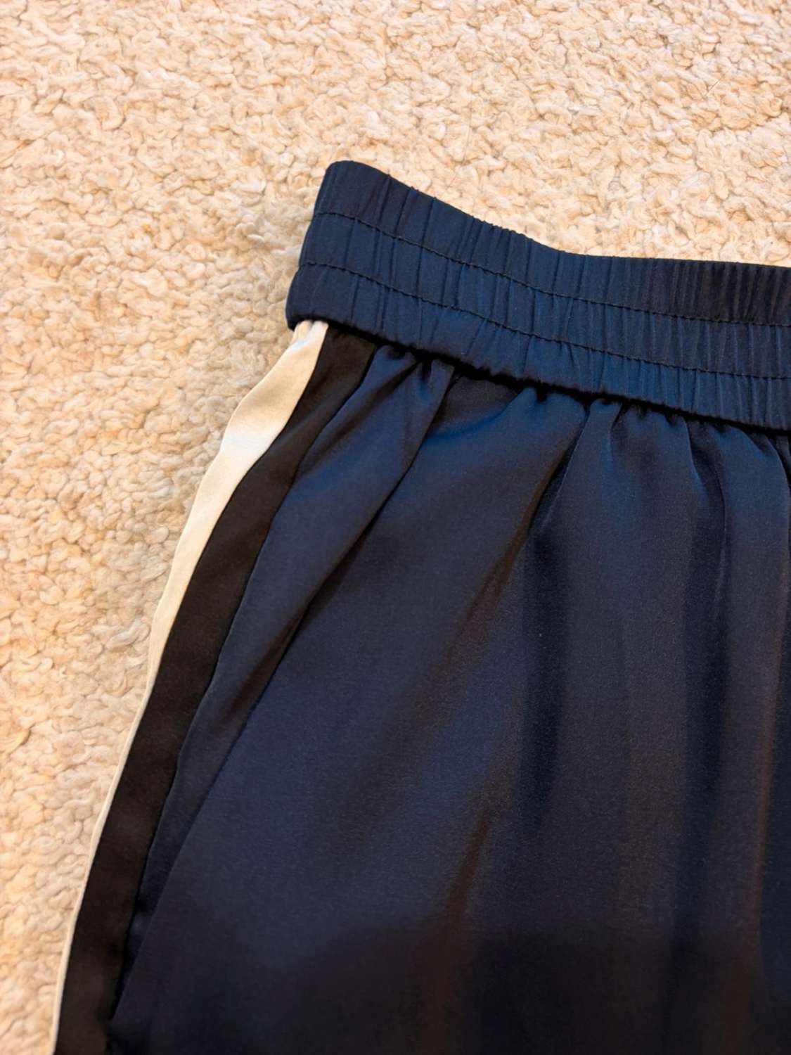🔵 Pantalon de Survêtement Zara Basic - Marine avec Bandes Noires & Blanches - Taille S