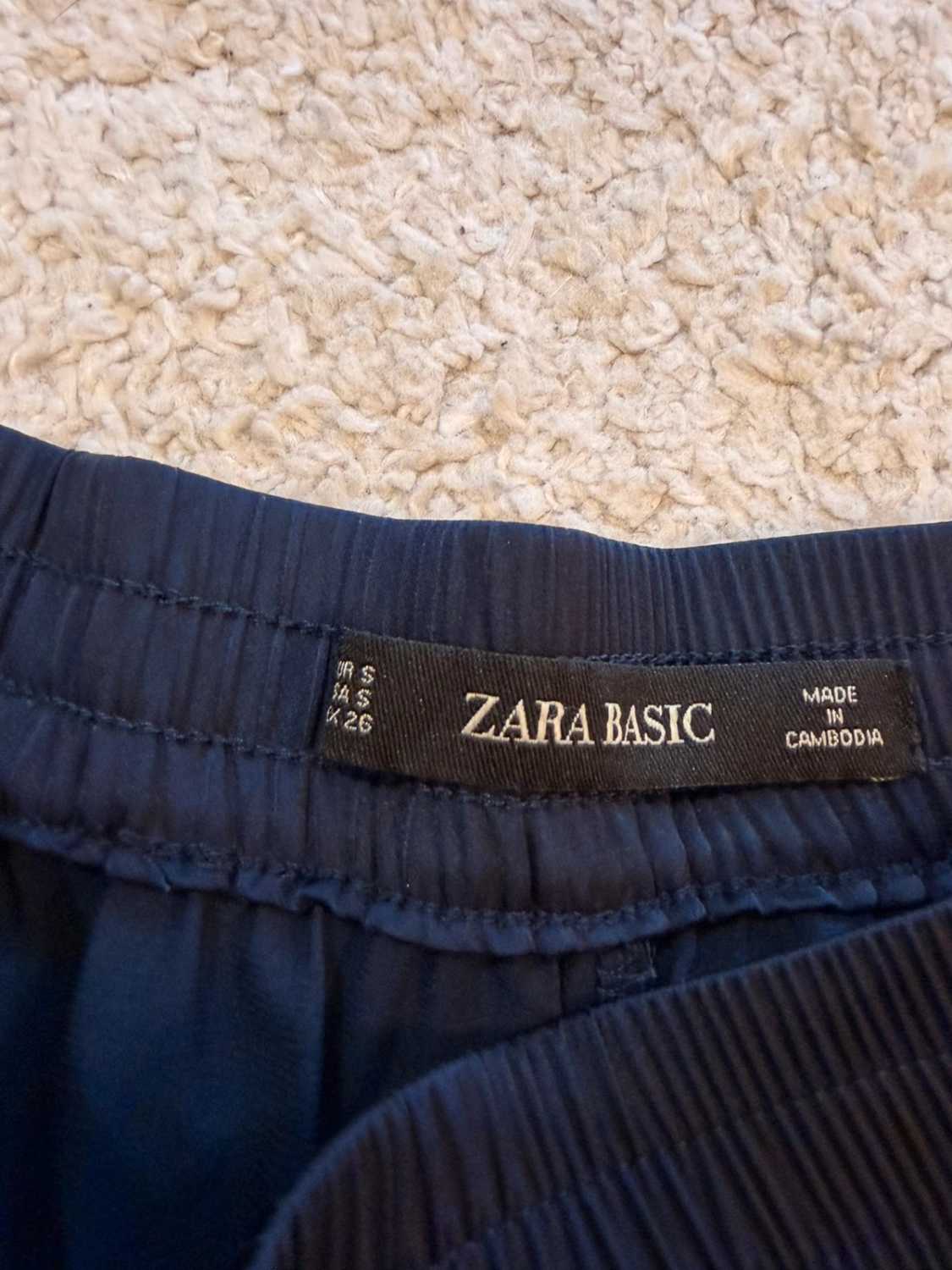 🔵 Pantalon de Survêtement Zara Basic - Marine avec Bandes Noires & Blanches - Taille S