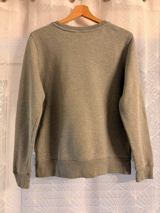 Sweat-shirt gris chiné à col rond, vêtement seconde main en bon état