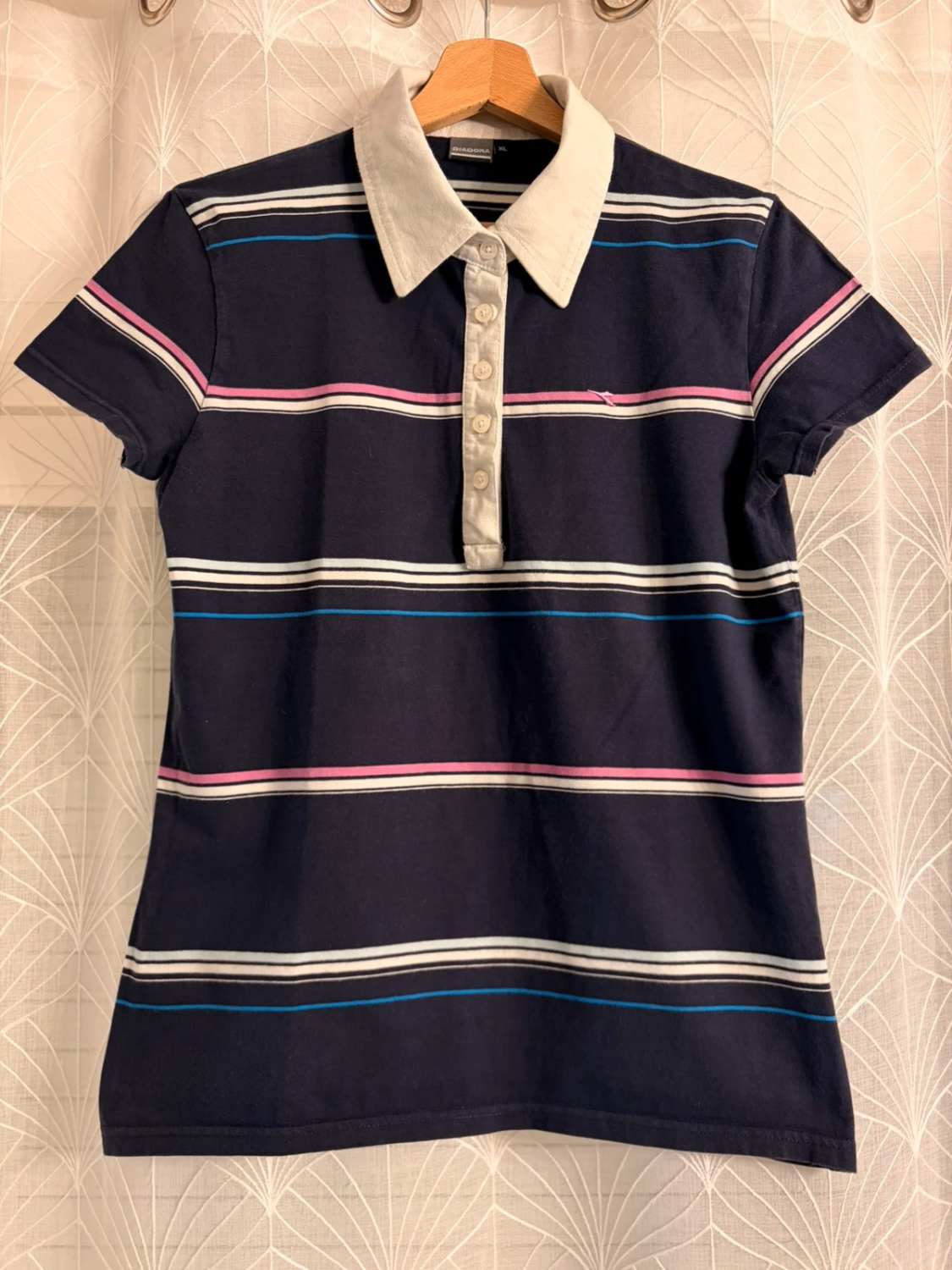 🌊💜 Polo Diadora Femme Rayé - Marine/Bleu/Violet/Blanc - Taille XL