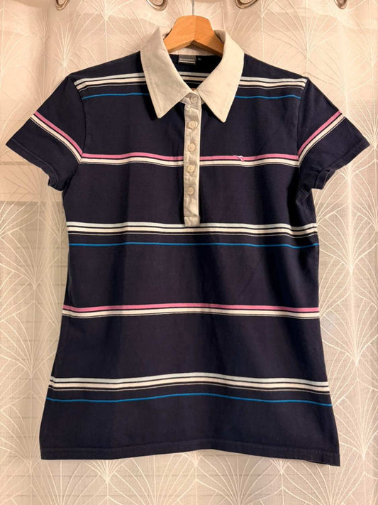 🌊💜 Polo Diadora Femme Rayé - Marine/Bleu/Violet/Blanc - Taille XL