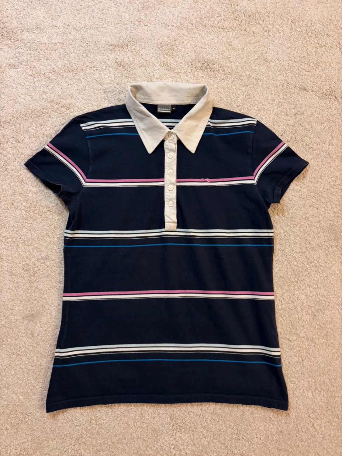 🌊💜 Polo Diadora Femme Rayé - Marine/Bleu/Violet/Blanc - Taille XL