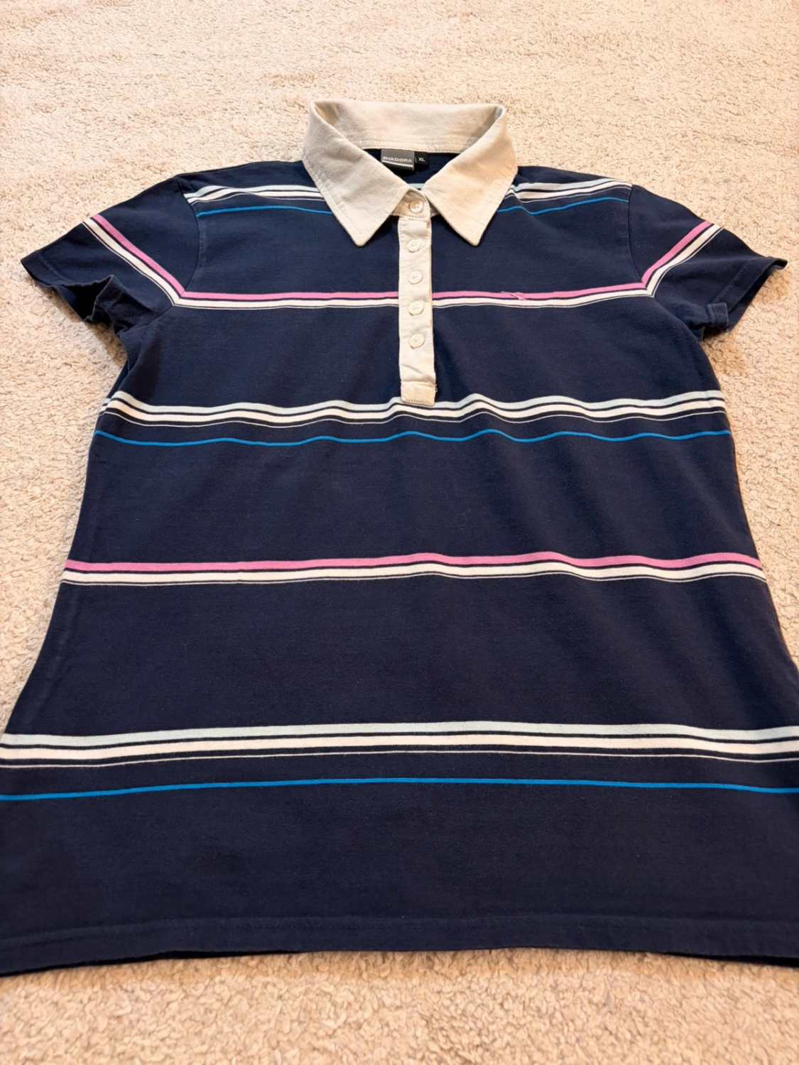 🌊💜 Polo Diadora Femme Rayé - Marine/Bleu/Violet/Blanc - Taille XL