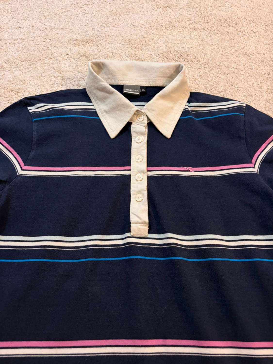 🌊💜 Polo Diadora Femme Rayé - Marine/Bleu/Violet/Blanc - Taille XL