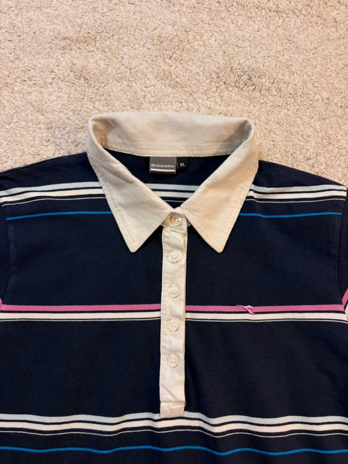 🌊💜 Polo Diadora Femme Rayé - Marine/Bleu/Violet/Blanc - Taille XL
