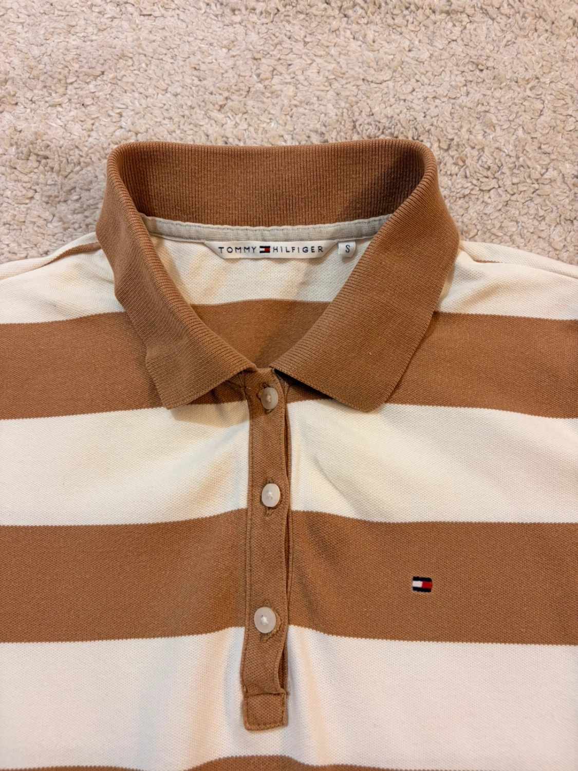 🤎 Polo Tommy Hilfiger Femme Rayé - Blanc & Marron - Taille XS/S