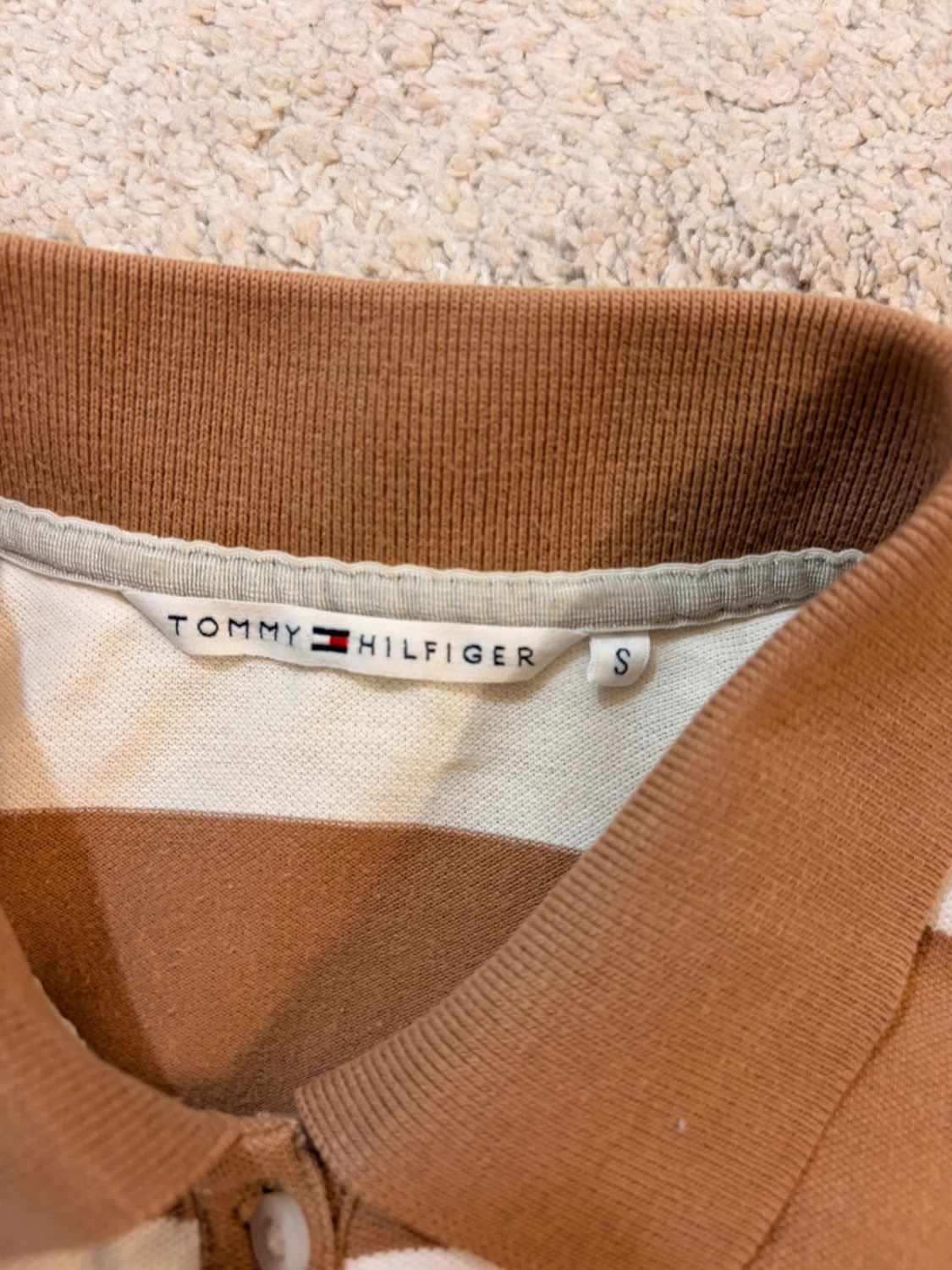 🤎 Polo Tommy Hilfiger Femme Rayé - Blanc & Marron - Taille XS/S