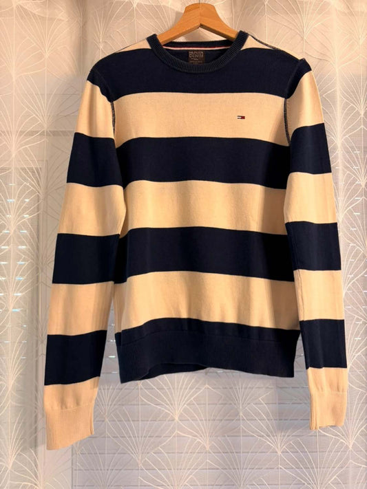 🔵🤍 Sweat Hilfiger Denim Femme - Rayures Marine & Crème - Taille S