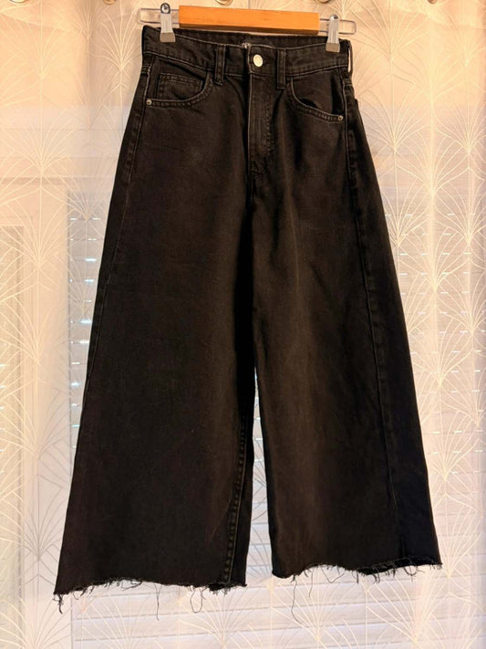 Jean Culotte Wide Leg Cropped Zara Noir Délavé Taille Haute – Femme – Taille EUR 32 (W20)
