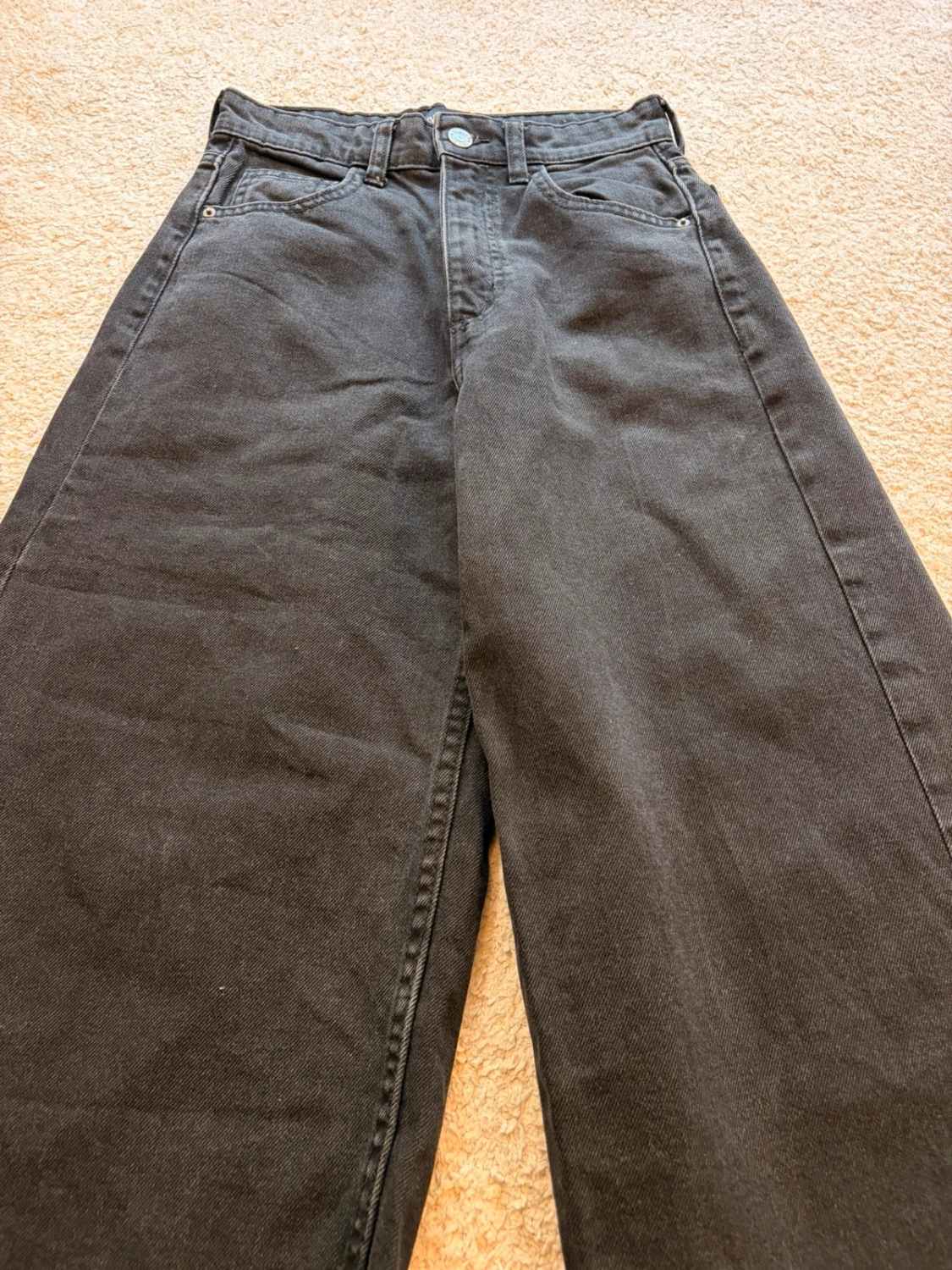 Jean Culotte Wide Leg Cropped Zara Noir Délavé Taille Haute – Femme – Taille EUR 32 (W20)