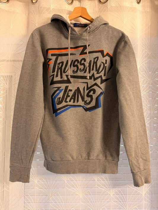 Pull Trussardi Jeans à Capuche Imprimé Gris - Streetwear Luxueux