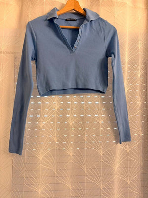 💎🔵 Top Zara Bleu Clair Col V - Minimaliste & Tendance