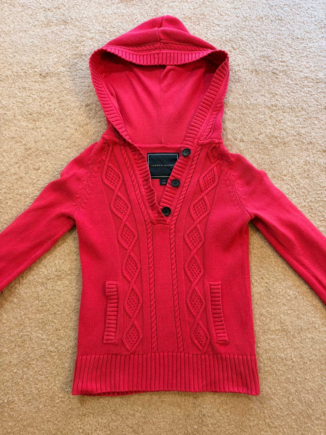 💖 Sweat à Capuche Tommy Hilfiger Femme Câble - Fuchsia - Taille L/G