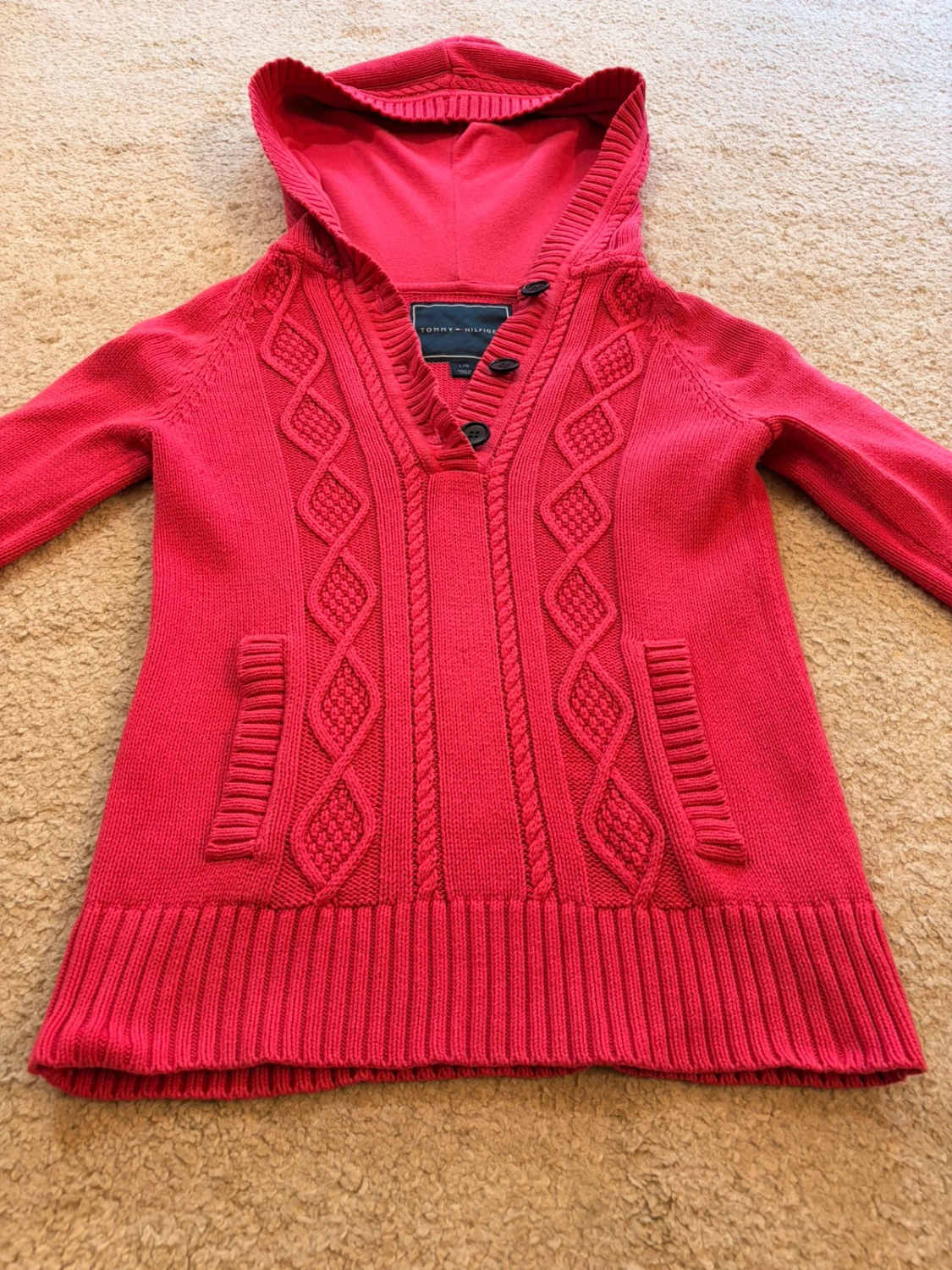 💖 Sweat à Capuche Tommy Hilfiger Femme Câble - Fuchsia - Taille L/G