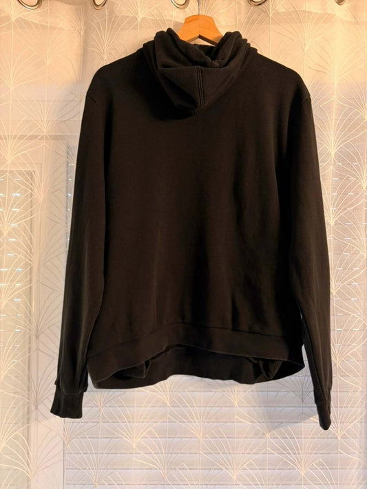 Sweat à capuche noir côtelé, coupe ample, vêtement seconde main mode