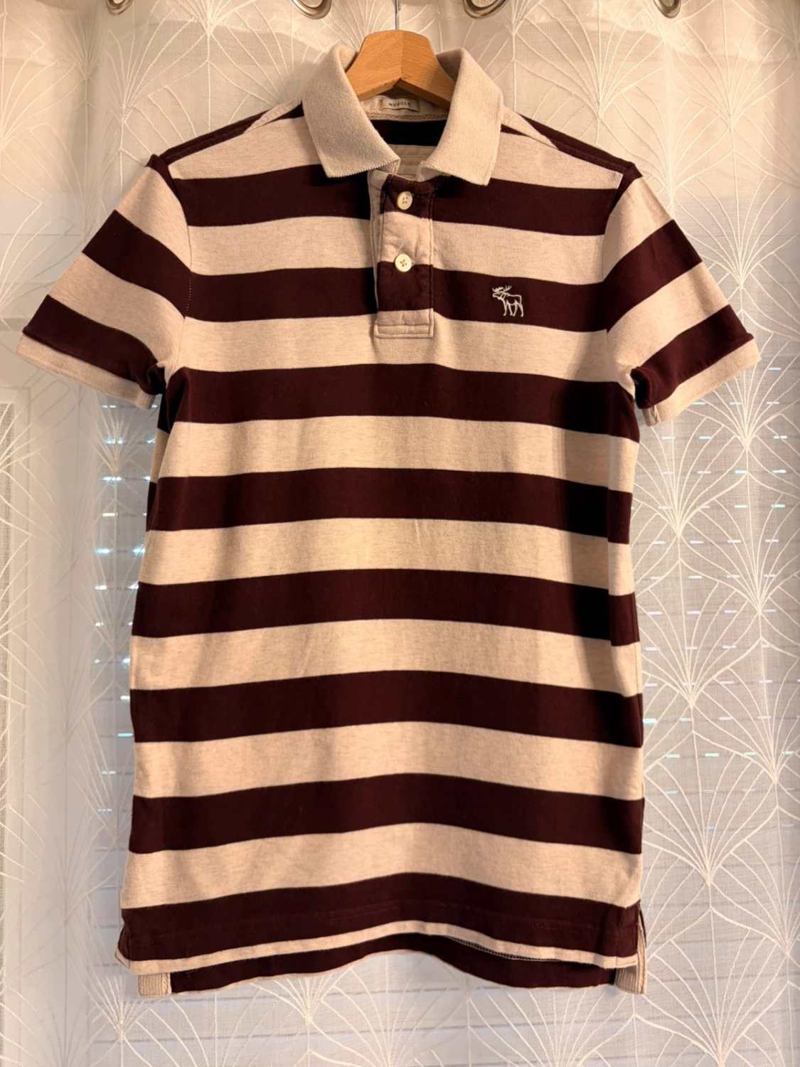 🍇 Polo Abercrombie & Fitch - Rayures Bordeaux & Beige - Taille S