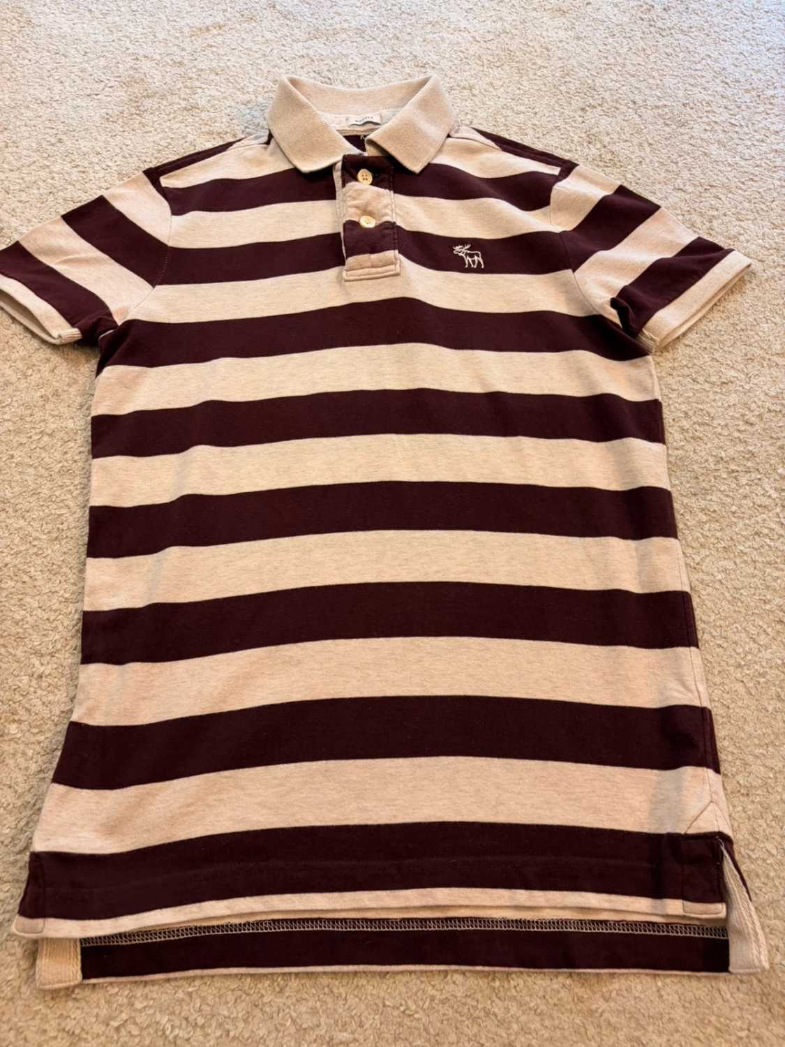 🍇 Polo Abercrombie & Fitch - Rayures Bordeaux & Beige - Taille S