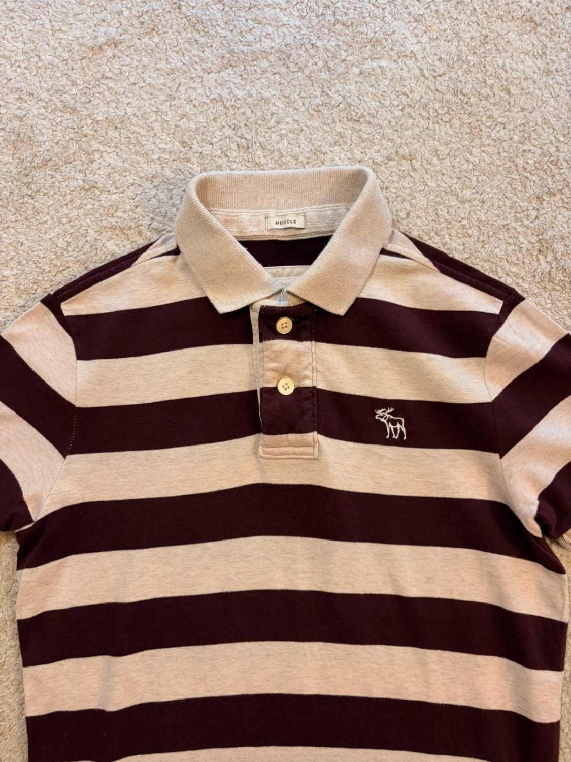 🍇 Polo Abercrombie & Fitch - Rayures Bordeaux & Beige - Taille S