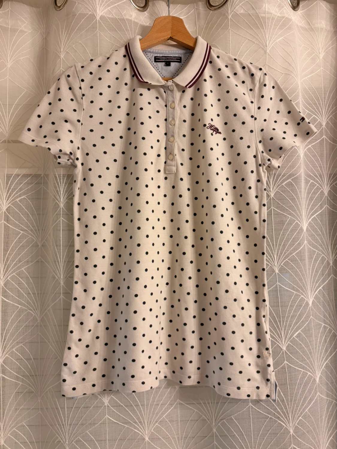 Polo Tommy Hilfiger Femme - Blanc à Motif Noir - Taille S