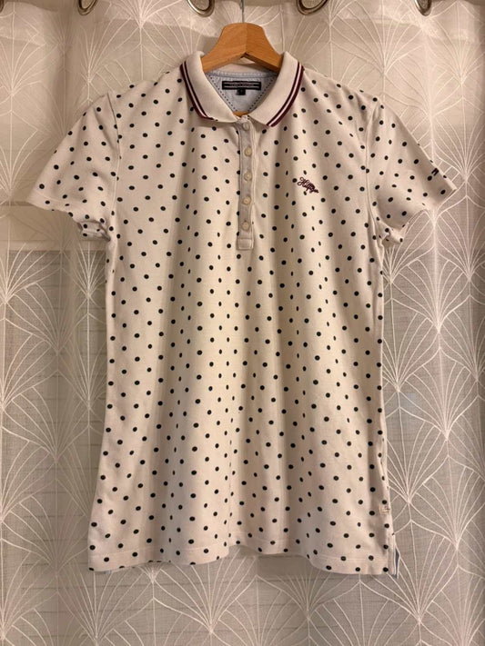 Polo Tommy Hilfiger Femme - Blanc à Motif Noir - Taille S